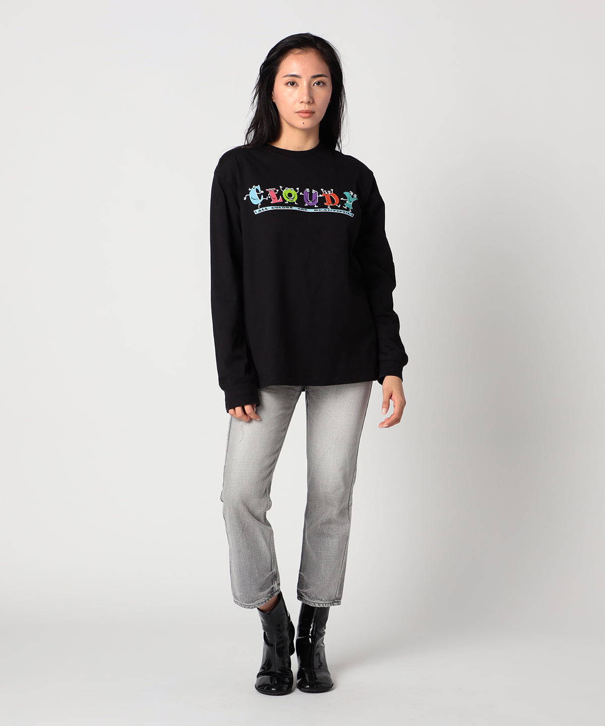 Long Sleeve T-Shirts CLOUDY characters BLACK