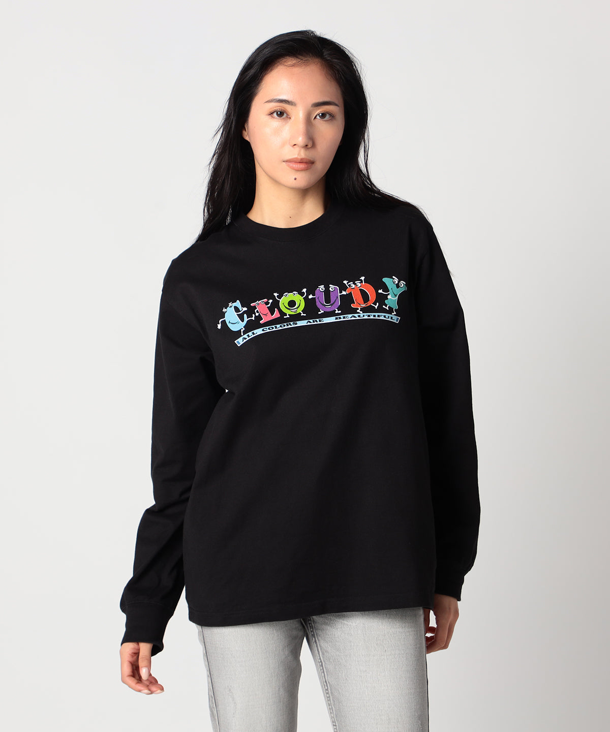 Long Sleeve T-Shirts CLOUDY characters BLACK