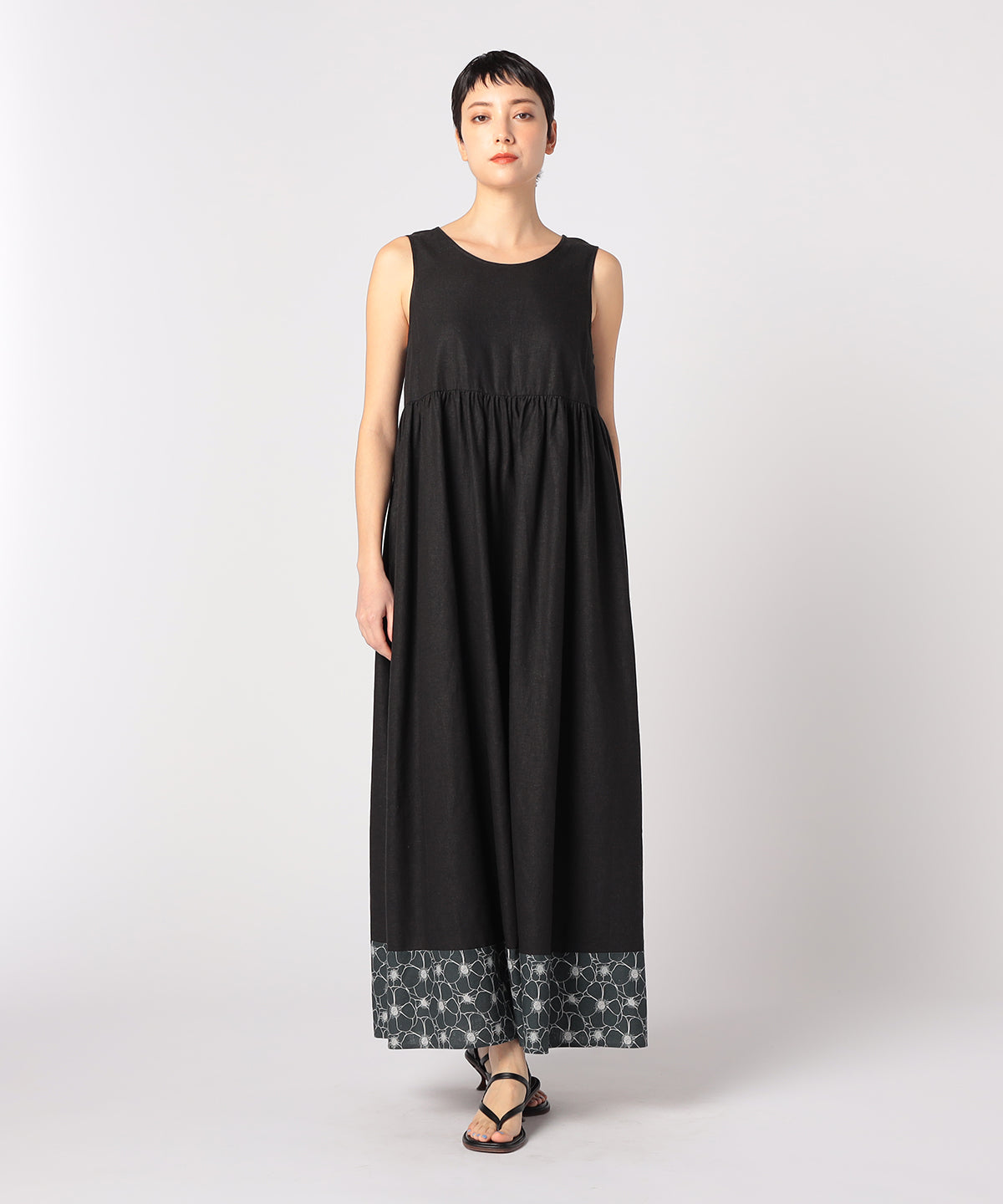 African Textile Hem Nosleeve Onepiece BLACK