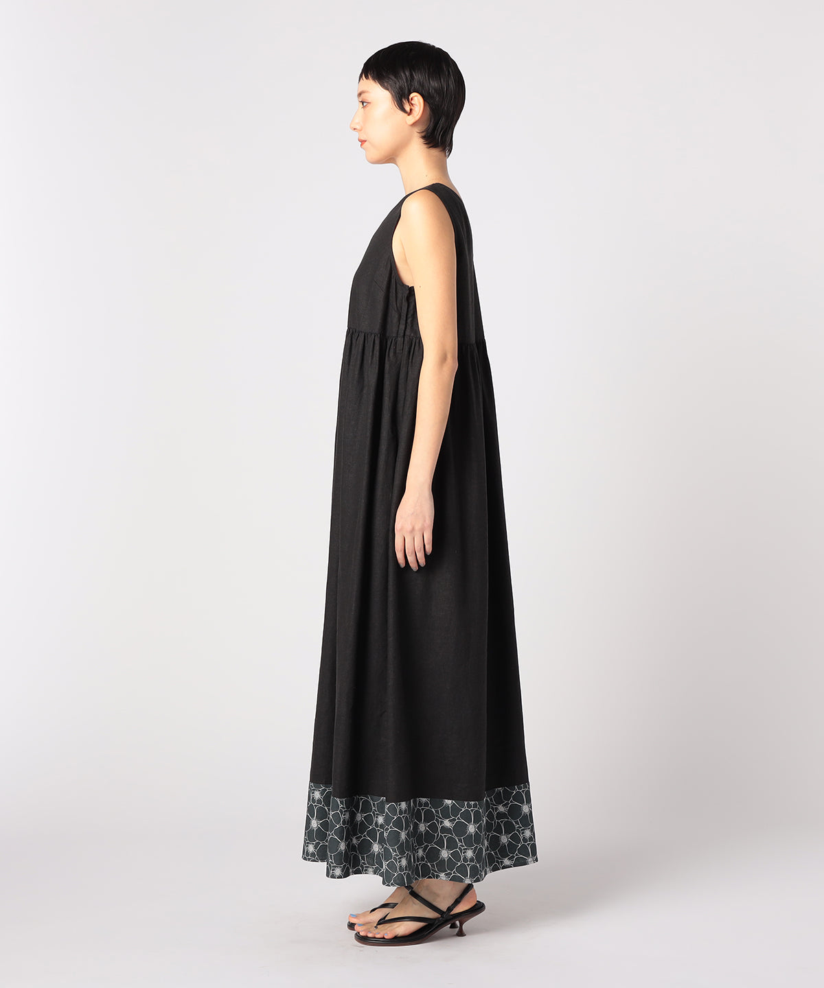 African Textile Hem Nosleeve Onepiece BLACK