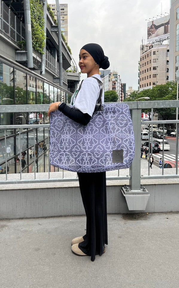 African Textile Mesh Tote Bag (Large) WHITE
