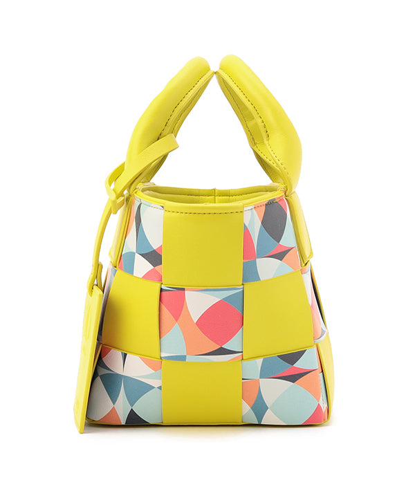Printed Fake Leather 2Way Mesh Bag YELLOW