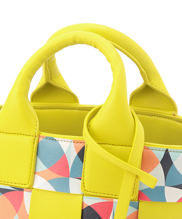 Printed Fake Leather 2Way Mesh Bag YELLOW