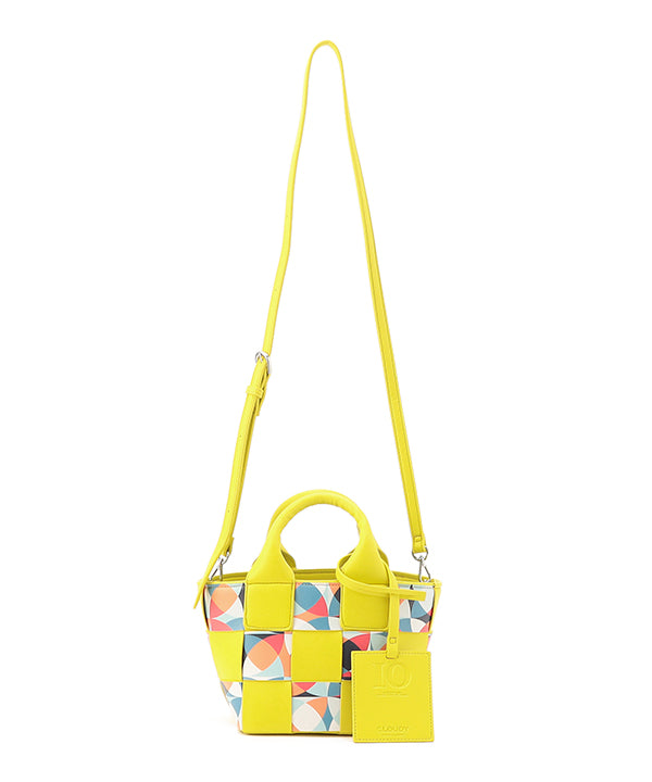 Printed Fake Leather 2Way Mesh Bag YELLOW
