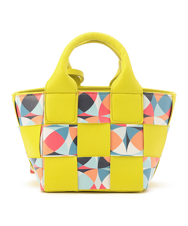 Printed Fake Leather 2Way Mesh Bag YELLOW