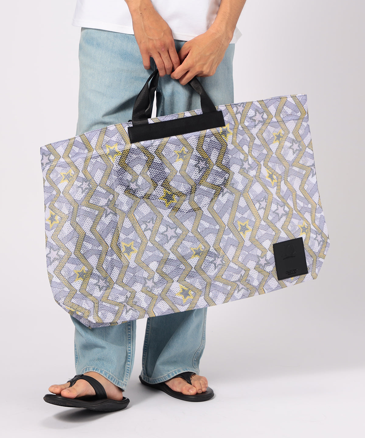 African Textile Mesh Tote Bag (Large) WHITE