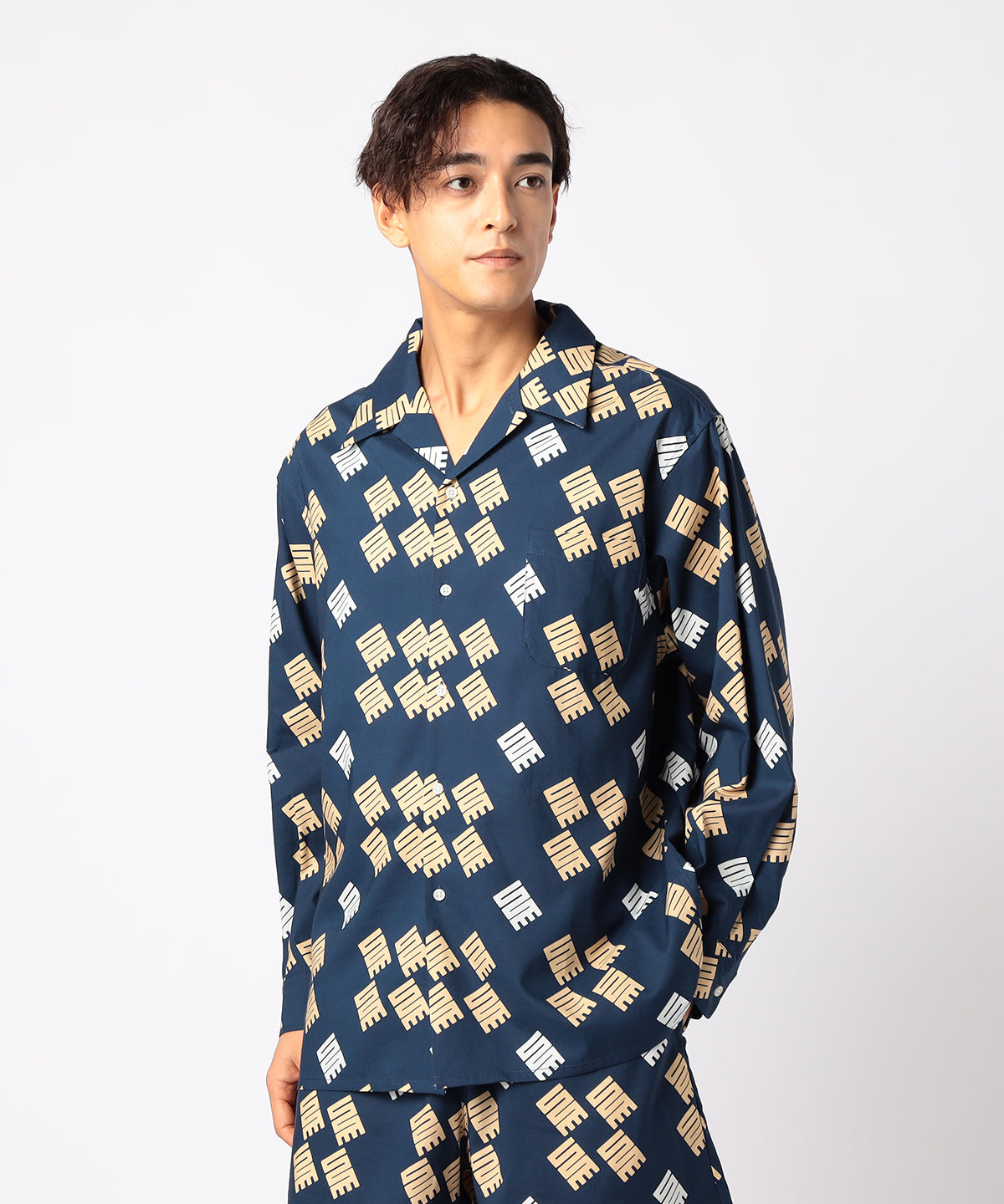 African Textile Long Sleeve Shirt NAVY