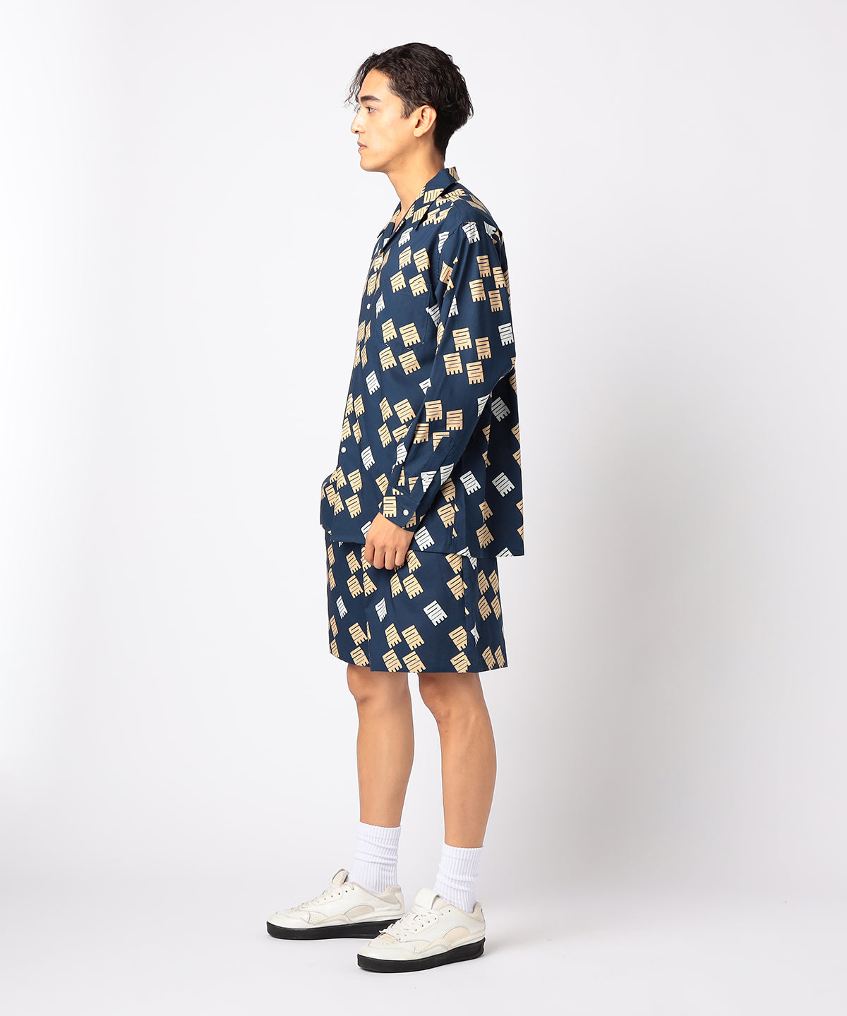 African Textile Long Sleeve Shirt NAVY