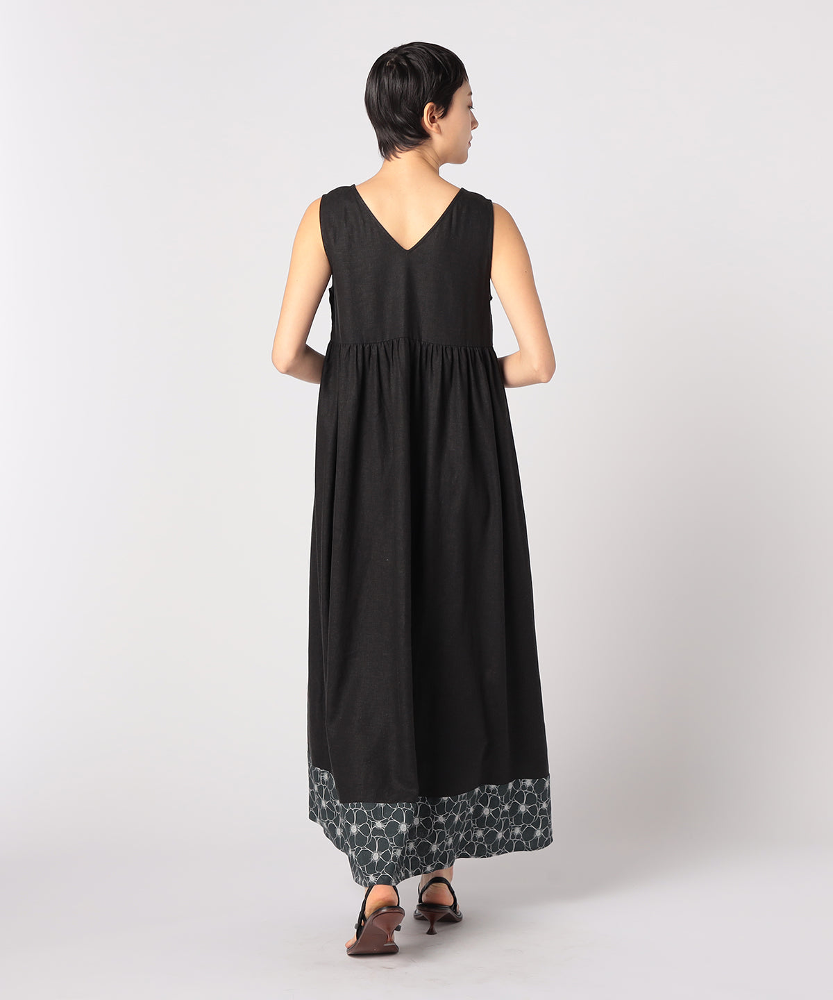 African Textile Hem Nosleeve Onepiece BLACK