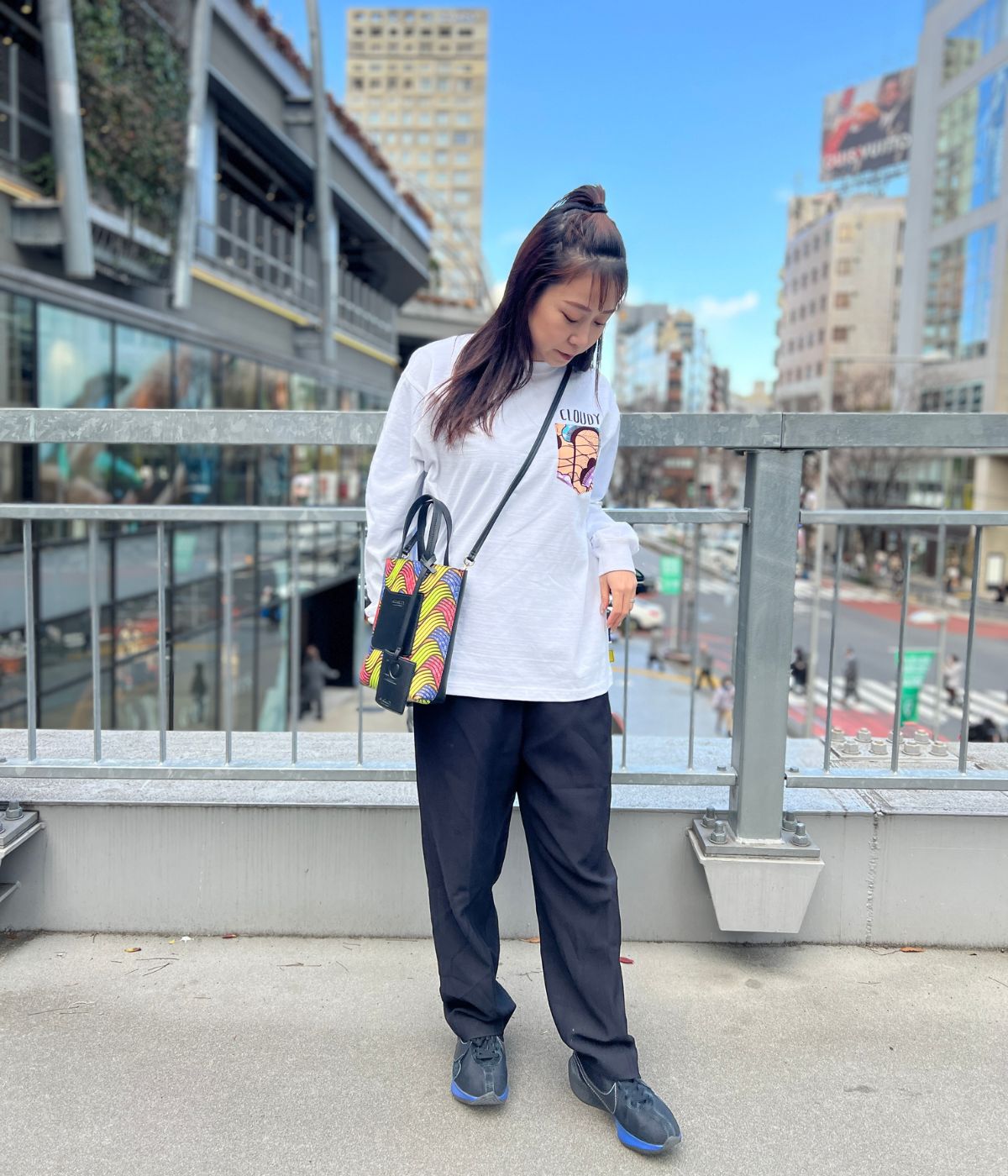 Fake Leather Printed Tote Bag (Small) BLACK1