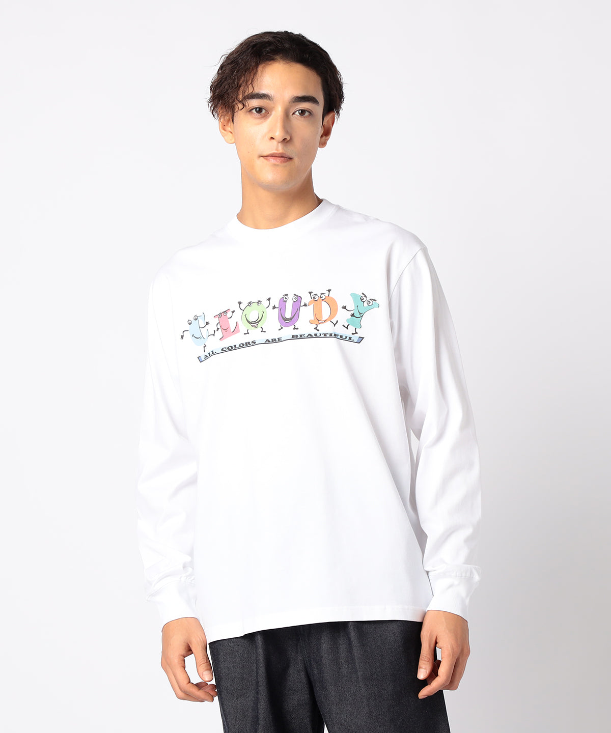 Long Sleeve T-Shirts CLOUDY characters WHITE