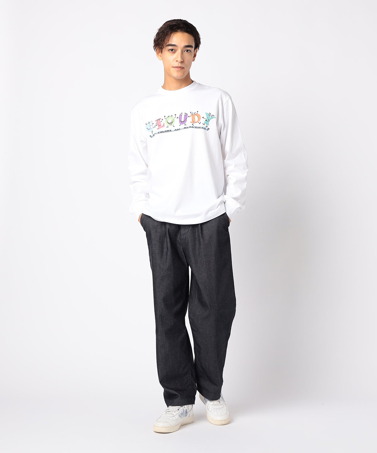 Long Sleeve T-Shirts CLOUDY characters WHITE