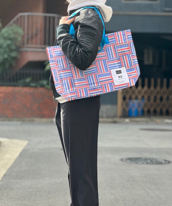 African Textile Mesh Tote Bag(Medium) BLUE