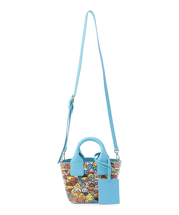 Printed Fake Leather 2Way Handbag (Small) SAX