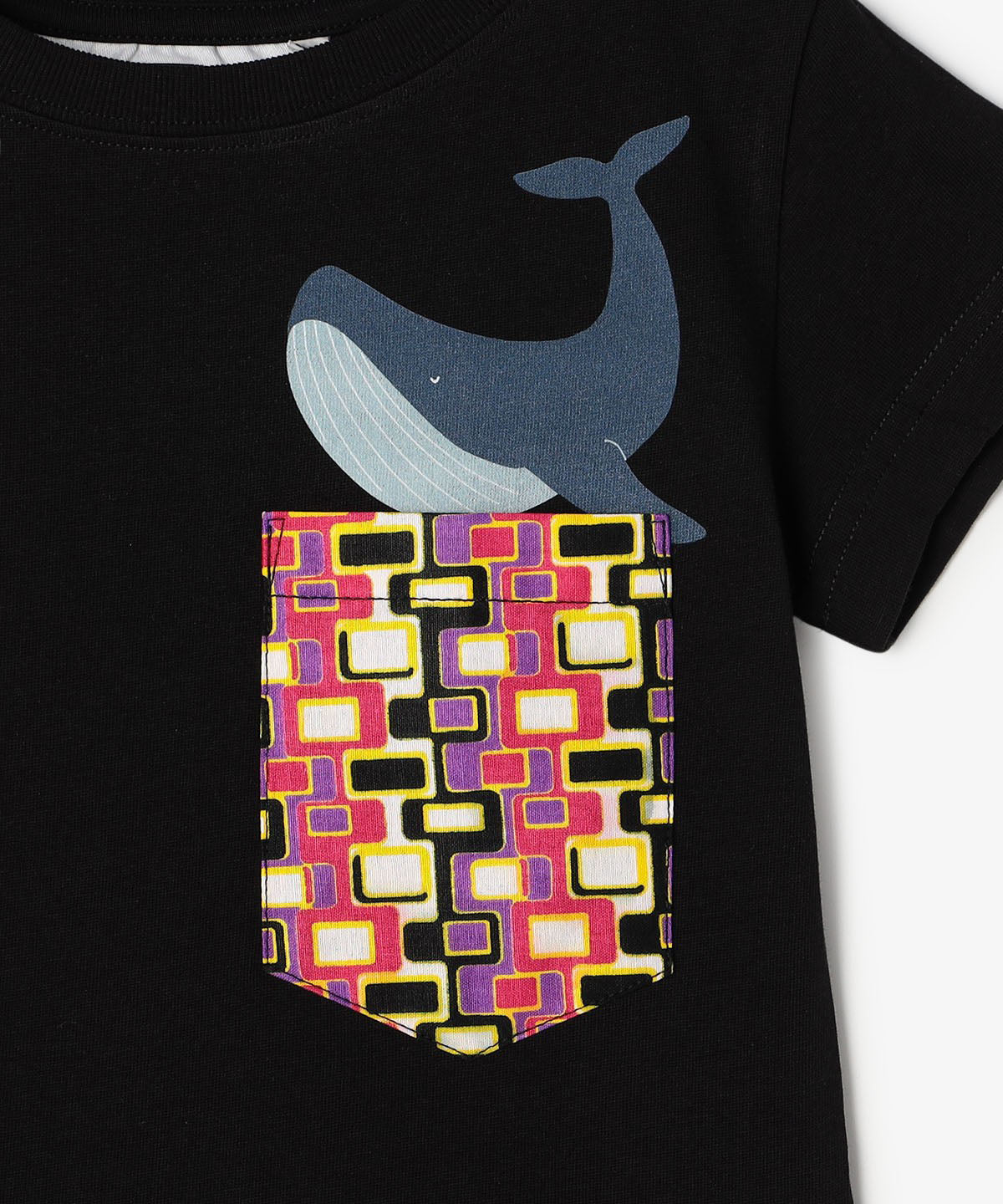 キッズポケットTシャツ Whale BLACK