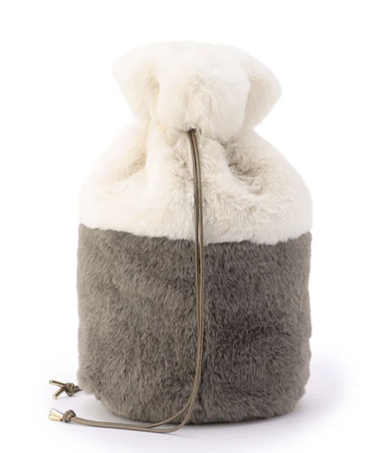 Eco Fur Drawstring Bag(Medium)OFF-WHITE×GREIGE