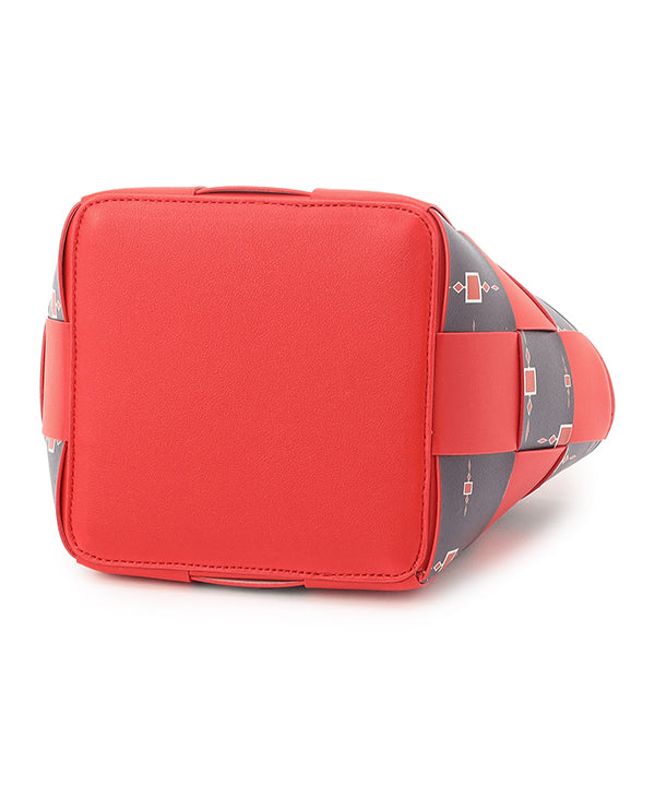 Printed Fake Leather 2Way Mesh Bag RED