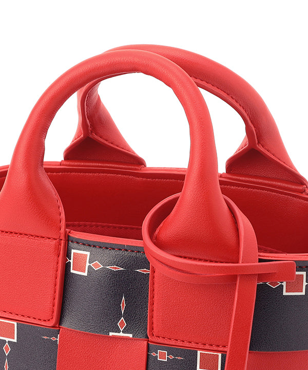 Printed Fake Leather 2Way Mesh Bag RED
