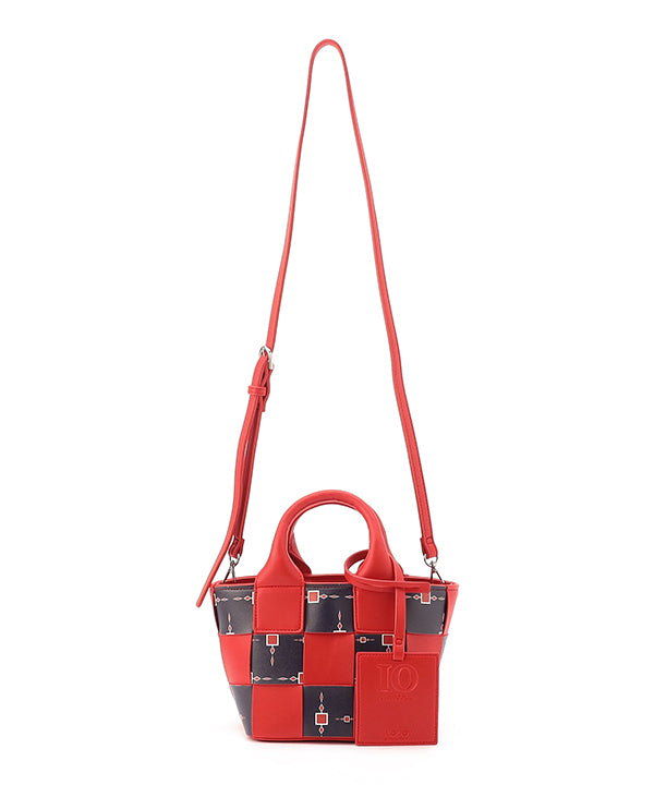 Printed Fake Leather 2Way Mesh Bag RED