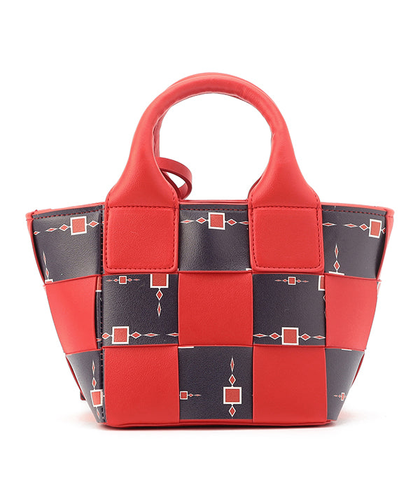 Printed Fake Leather 2Way Mesh Bag RED