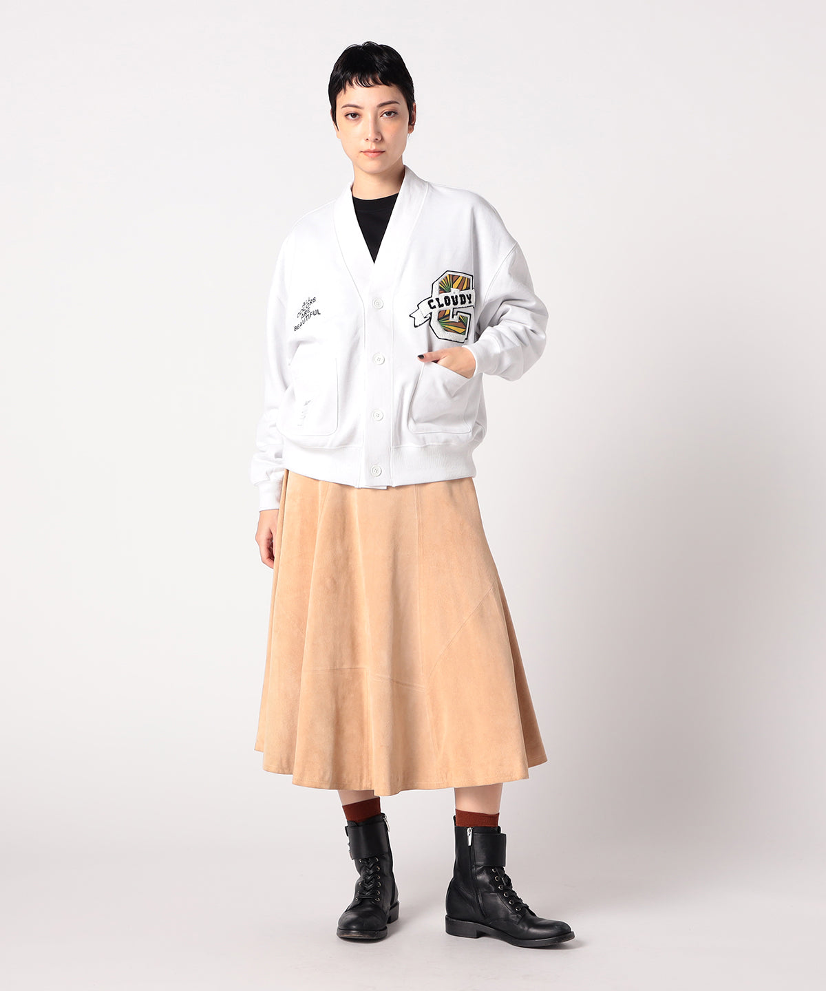 Recycle Sweat Cardigan Textile C WHITE