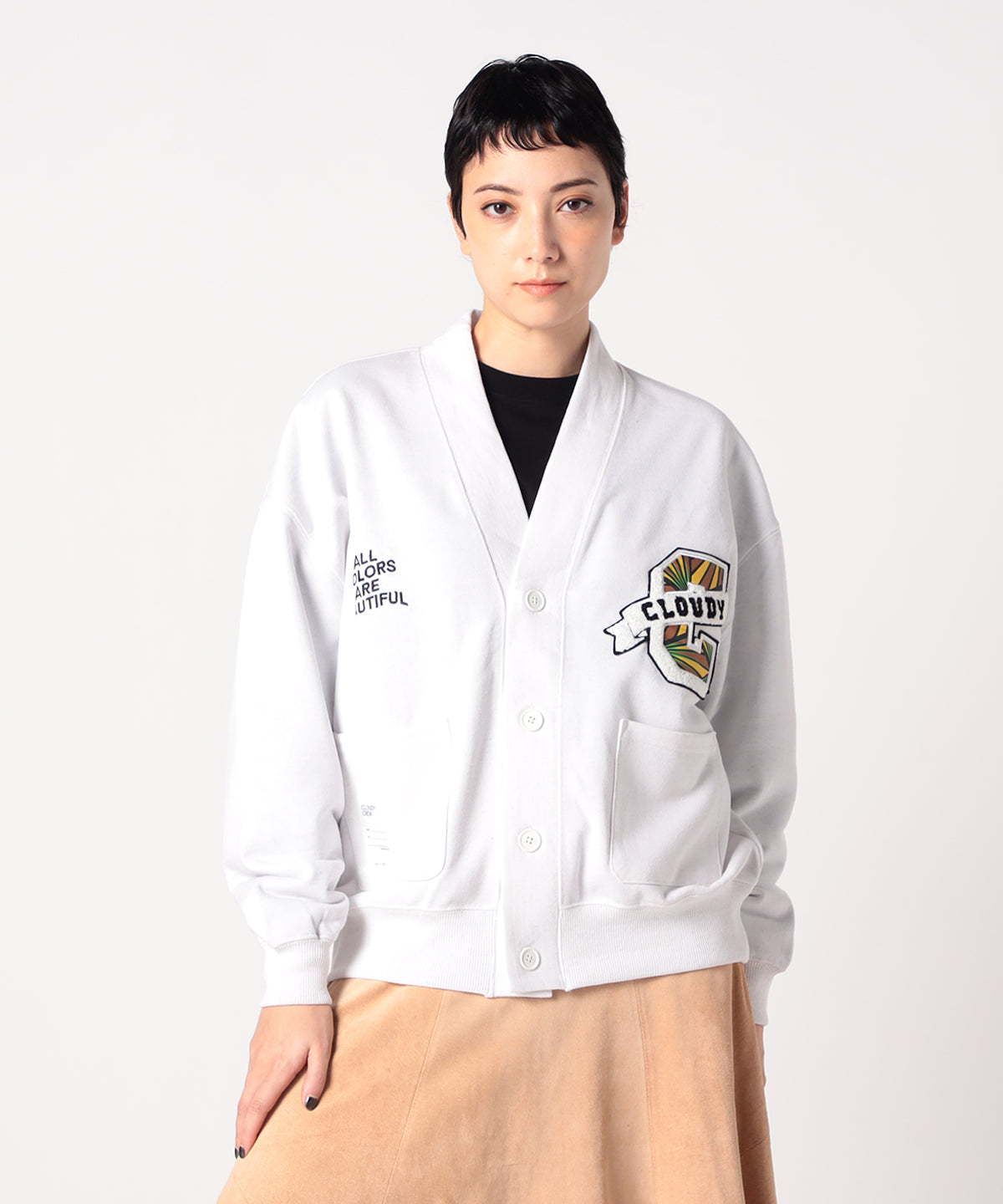 Recycle Sweat Cardigan Textile C WHITE