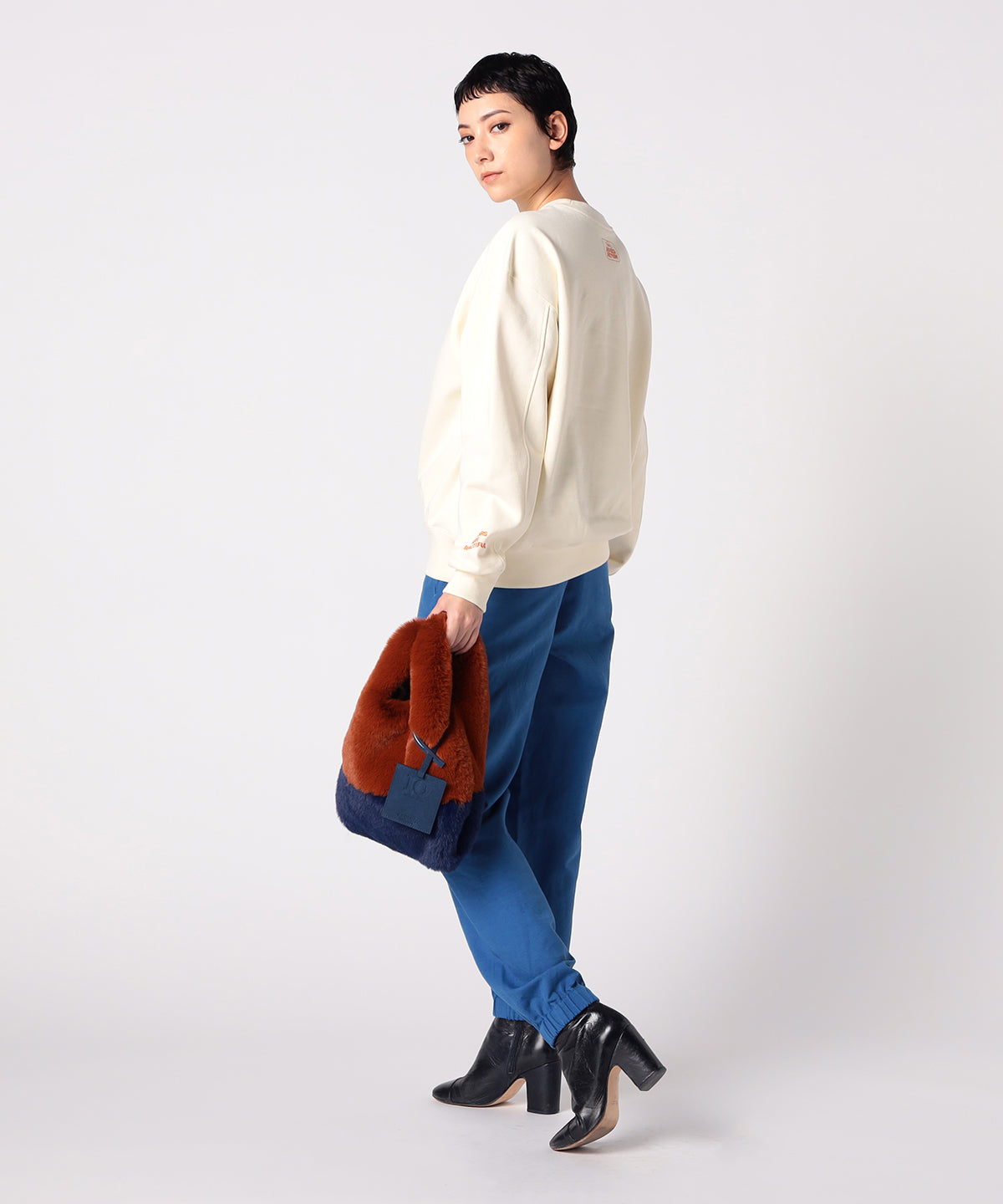 Eco Fur Convenience Bag (Small) BROWN×NAVY