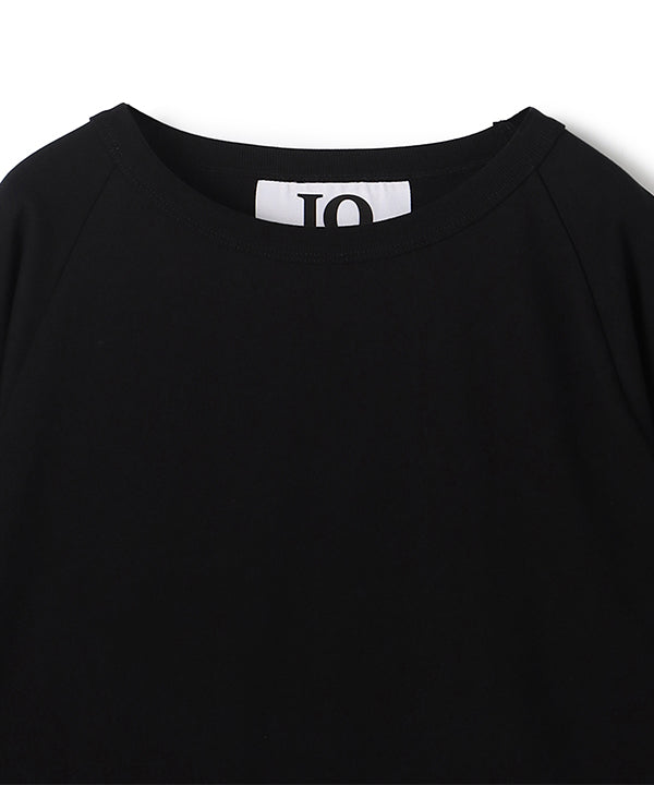 Cut and Sew with Textile Pattern Frilled Hem BLACK