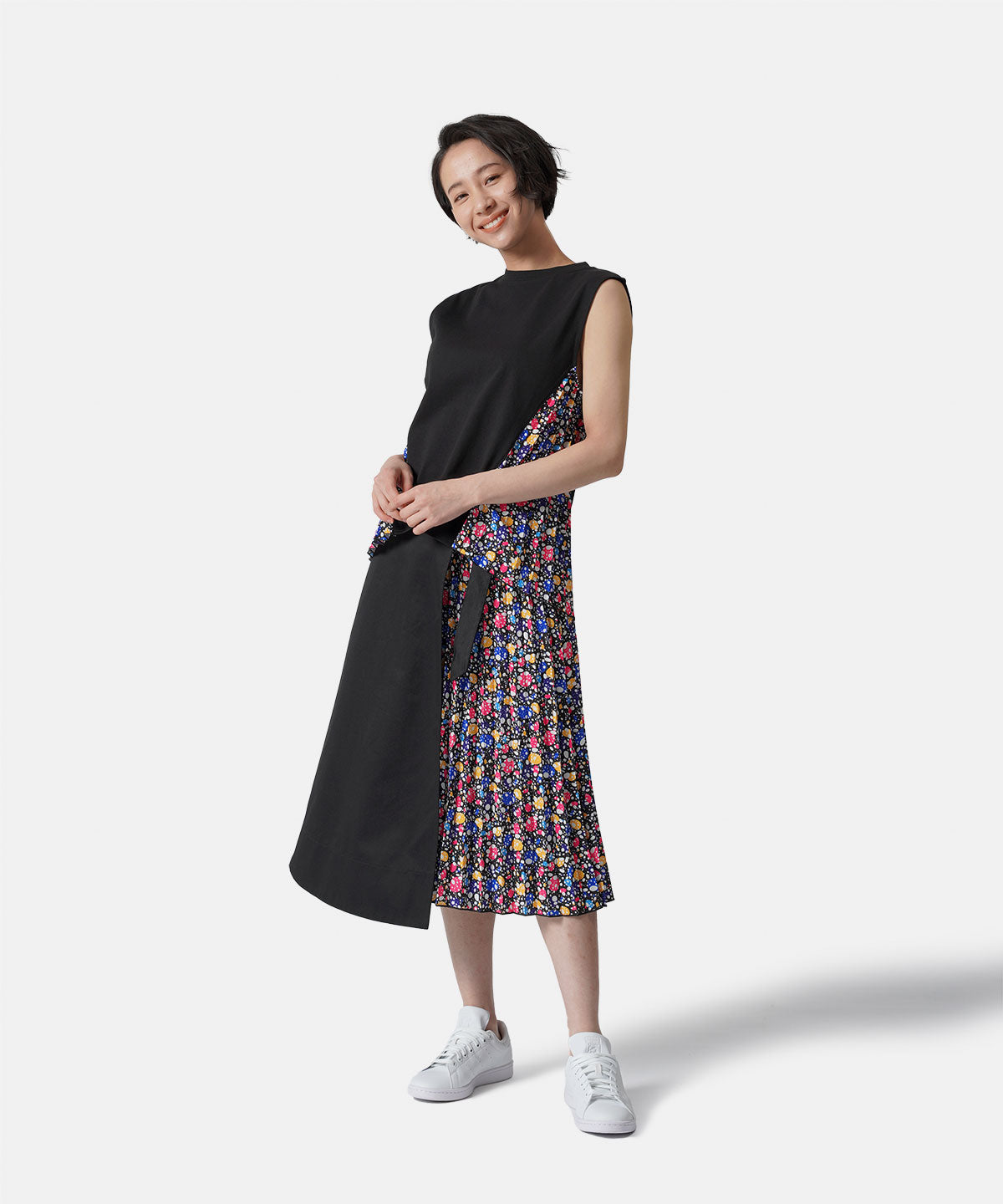 Pleated Combination Wrap Skirt BLACK×BLACK
