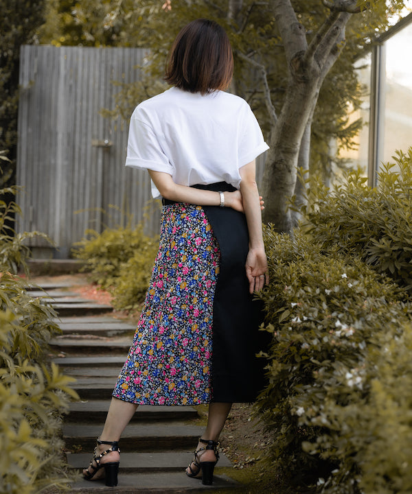 Pleated Combination Wrap Skirt BLACK×BLACK