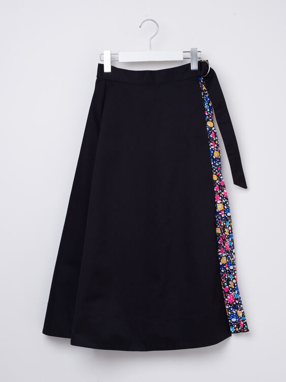 Pleated Combination Wrap Skirt BLACK×BLACK