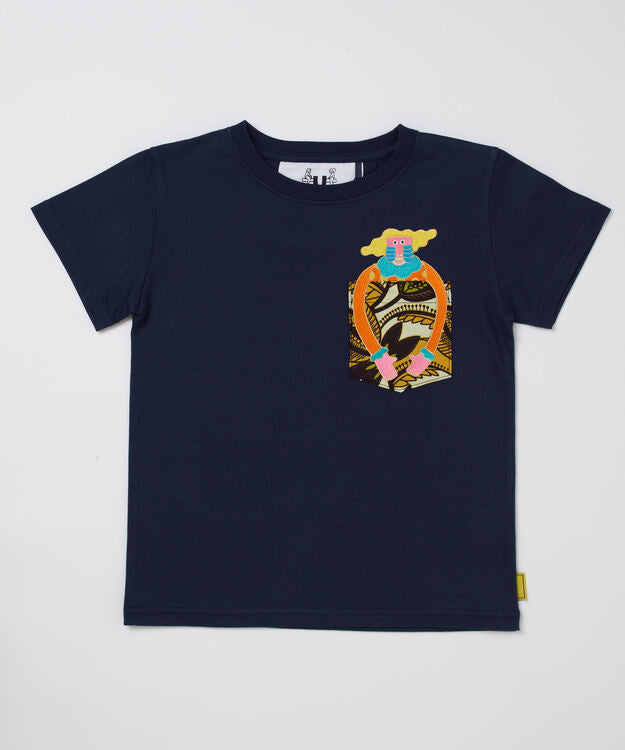 Animals with a little good story Kids Pocket Tshirts 385 NAVY Papio hamadryas