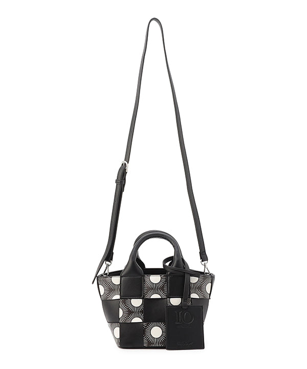 Printed Fake Leather 2Way Mesh Bag BLACK