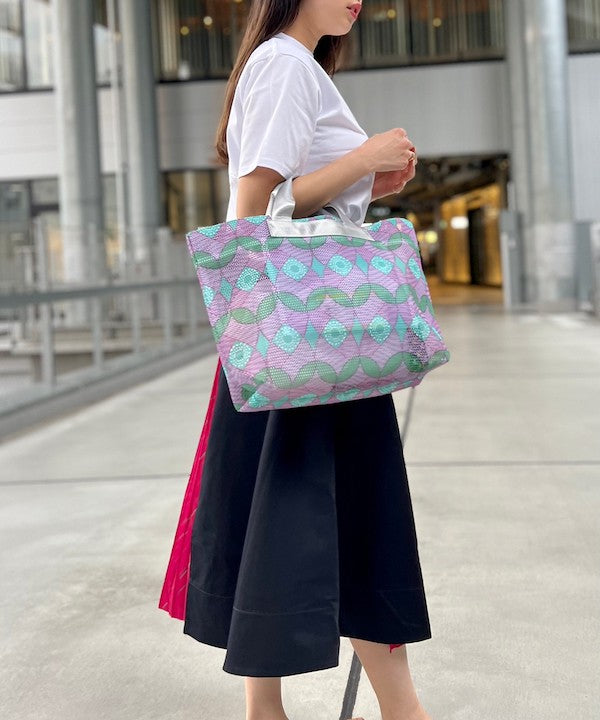 Pleated Combination Wrap Skirt NAVY × PINK