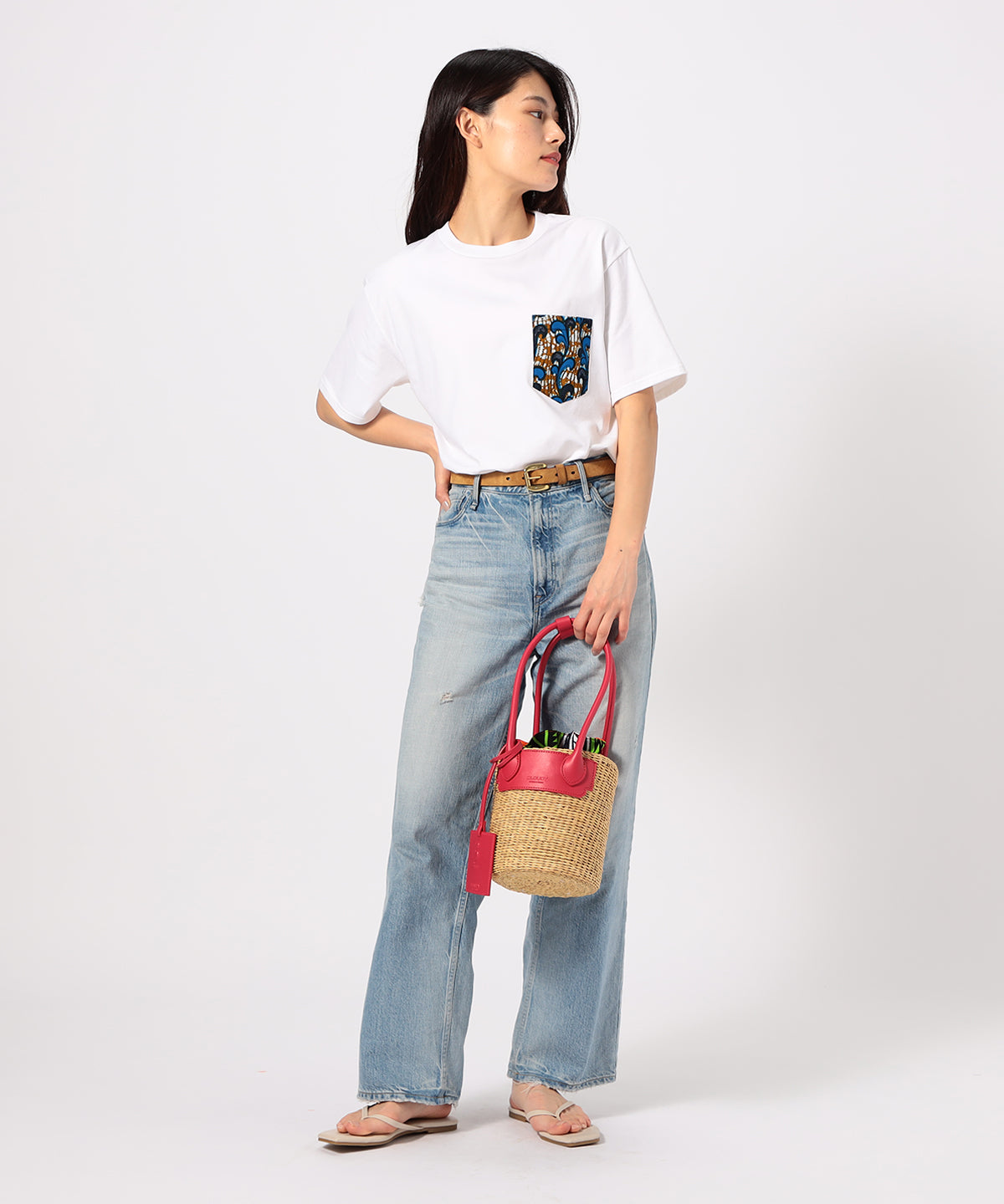 Tube Basket × Fake Leather handle WHITE