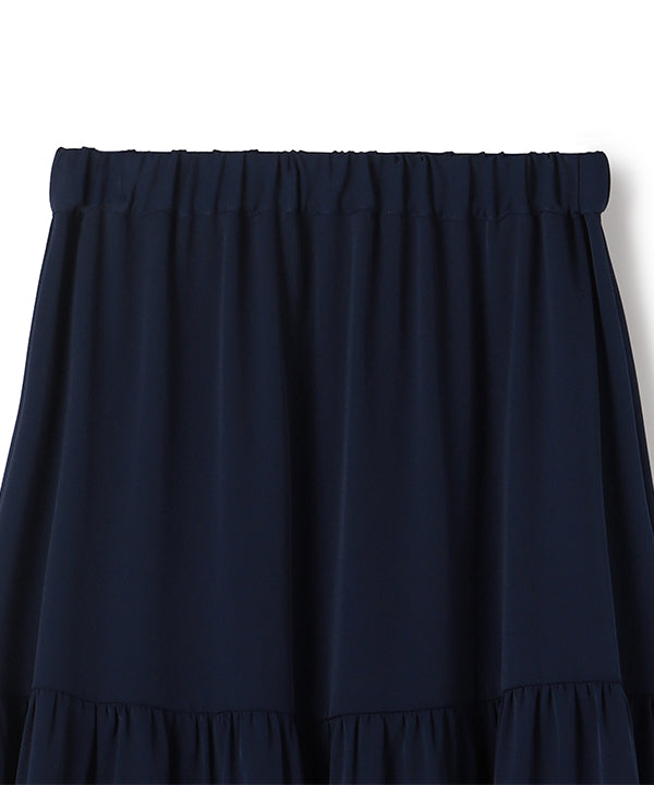 Tiered Skirt with Textile Pattern Hem NAVY