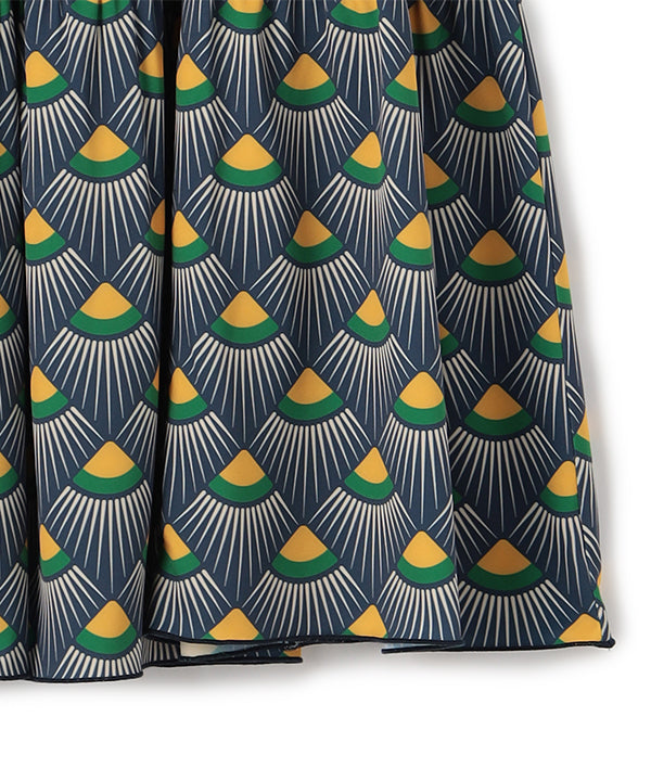 Tiered Skirt with Textile Pattern Hem NAVY