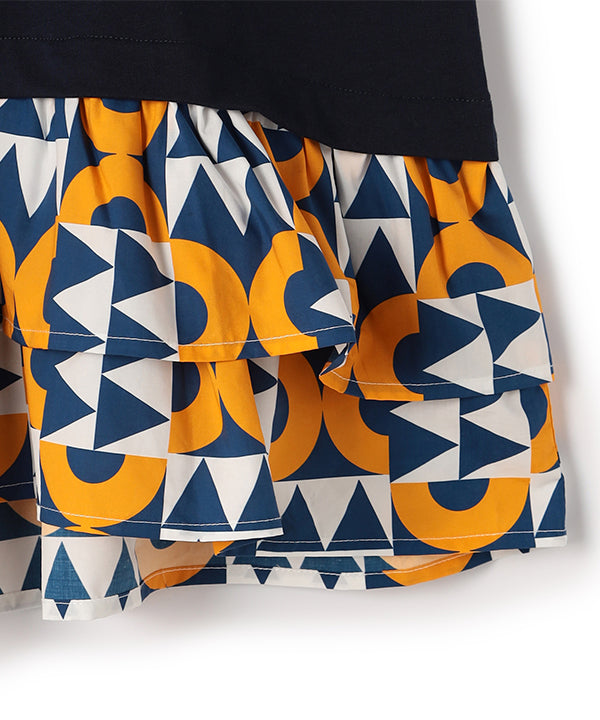 Cut and Sew with Textile Pattern Frilled Hem NAVY