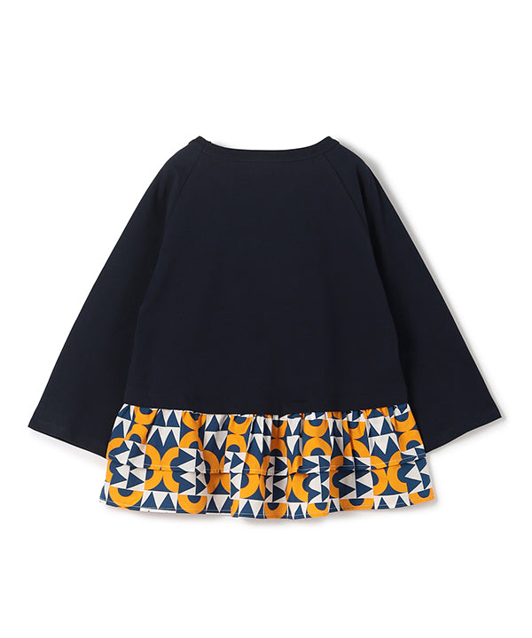 Cut and Sew with Textile Pattern Frilled Hem NAVY