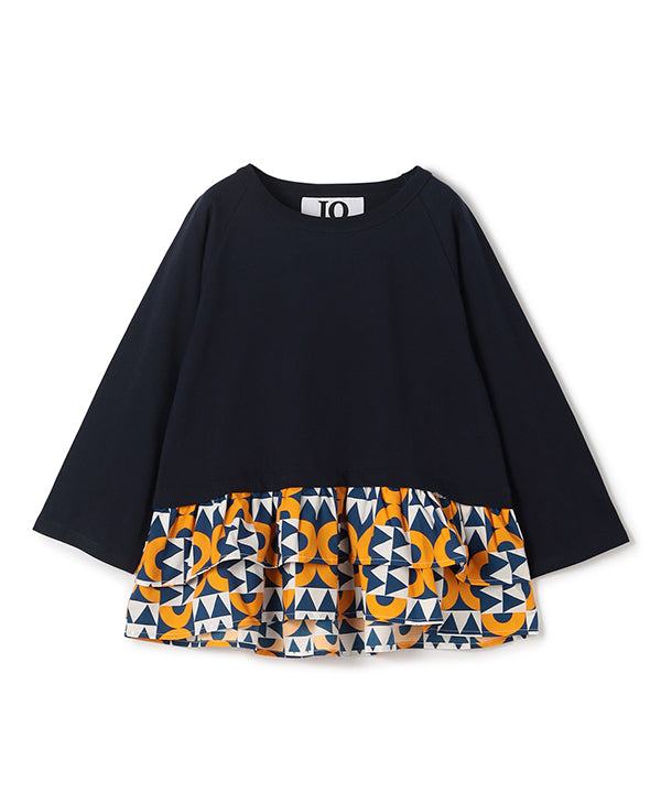 Cut and Sew with Textile Pattern Frilled Hem NAVY