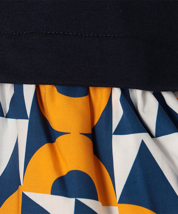 Cut and Sew with Textile Pattern Frilled Hem NAVY