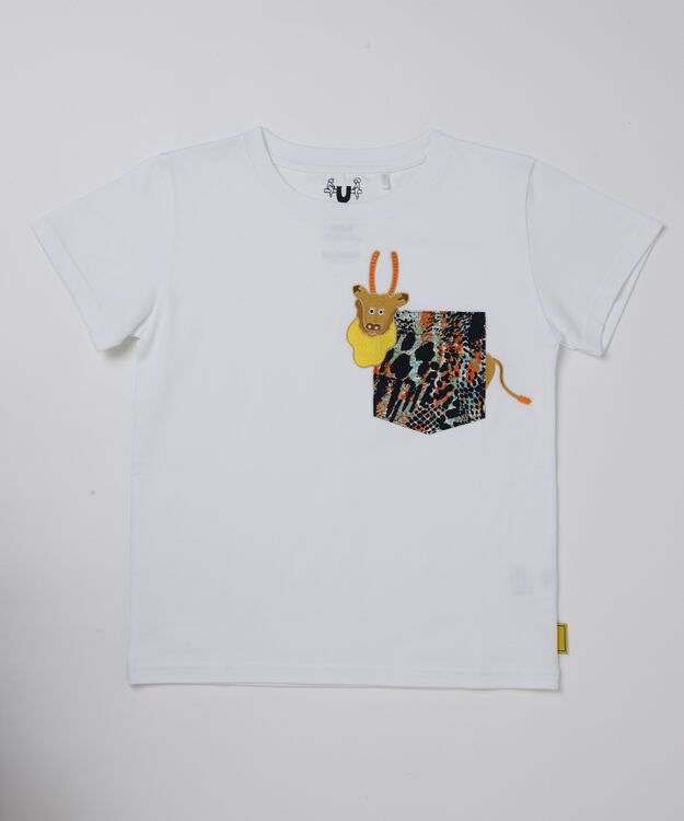 Animals with a little good story Kids Pocket Tshirts 380 WHITE Waterbuck