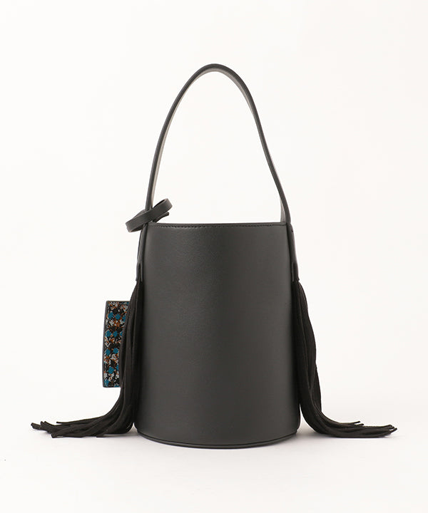Fake Suede Fringe Handle Bag BLACK