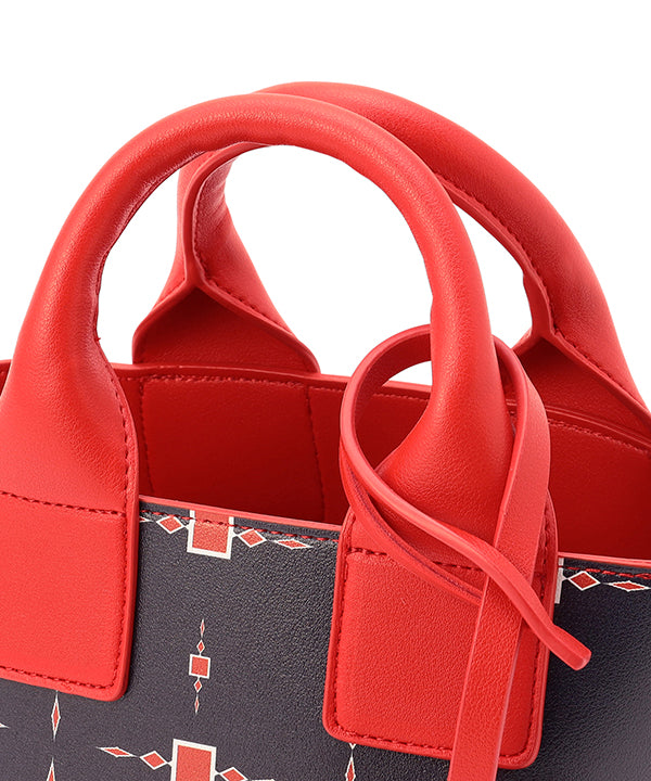 Printed Fake Leather 2Way Handbag (Small) RED