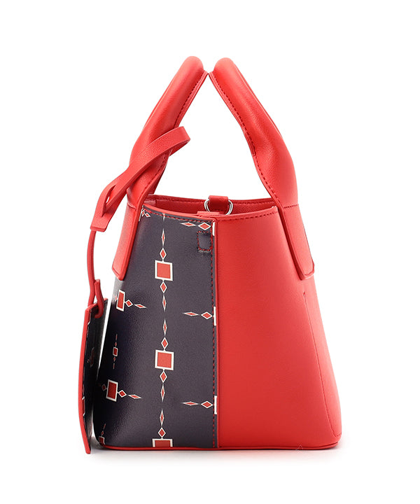 Printed Fake Leather 2Way Handbag (Small) RED