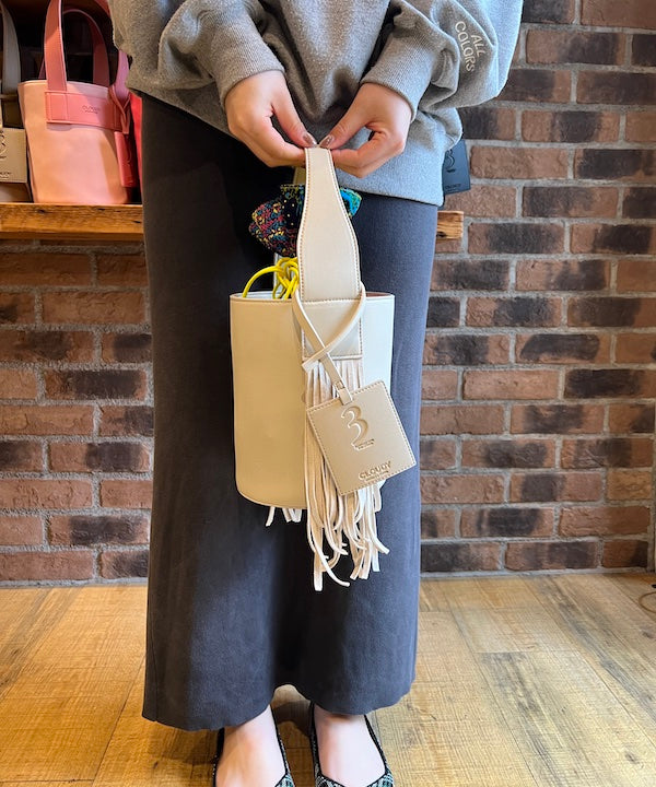 Fake Suede Fringe Handle Bag BLACK