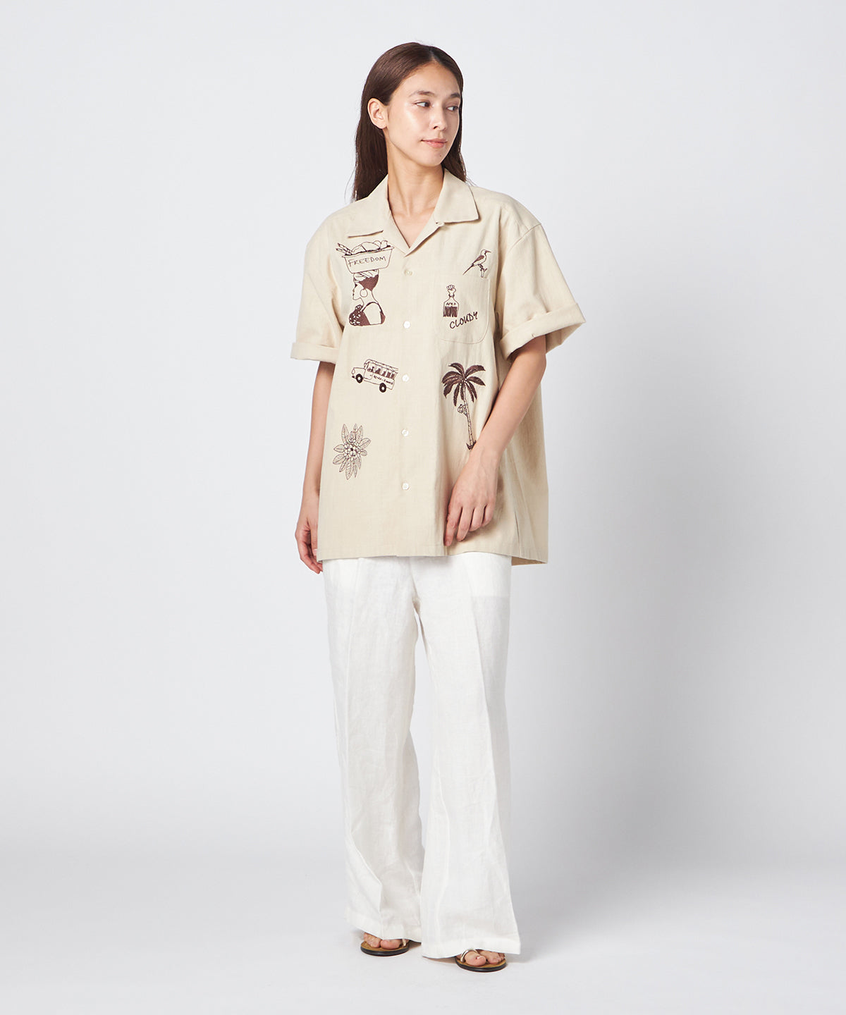 刺繍半袖シャツ "Everyday Ghana" BEIGE
