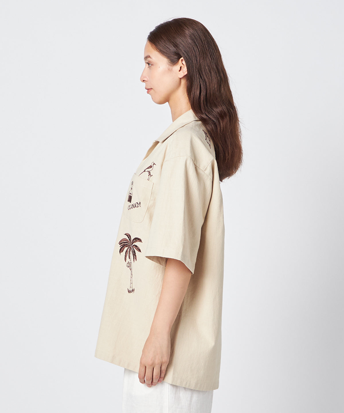 刺繍半袖シャツ "Everyday Ghana" BEIGE