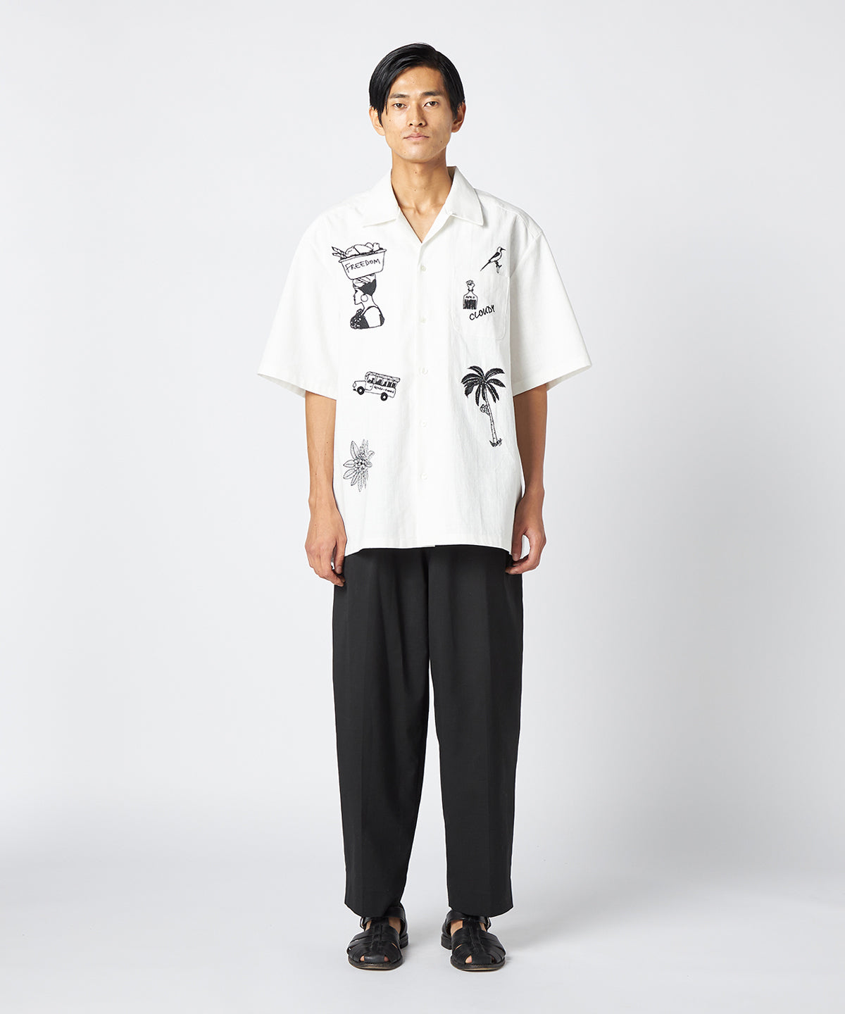 刺繍半袖シャツ "Everyday Ghana" OFF WHITE