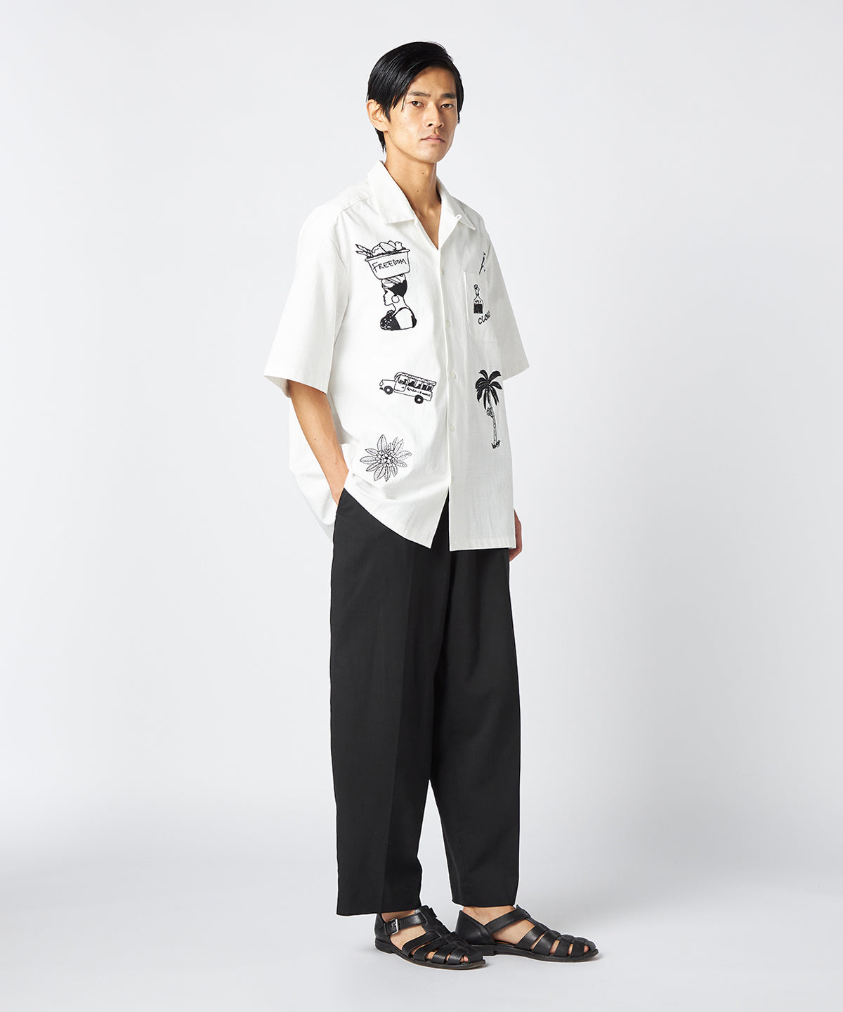 刺繍半袖シャツ "Everyday Ghana" OFF WHITE